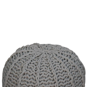 Grey Knitted Round Pouffe
