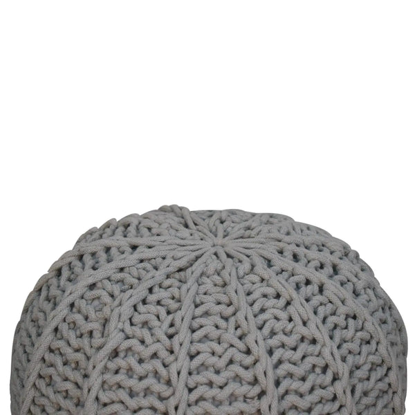 Grey Knitted Round Pouffe