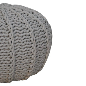 Grey Knitted Round Pouffe