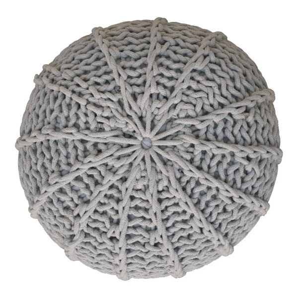 Grey Knitted Round Pouffe