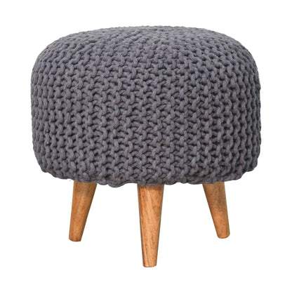 Keeva Grey Round Footstool - Living with Luxury