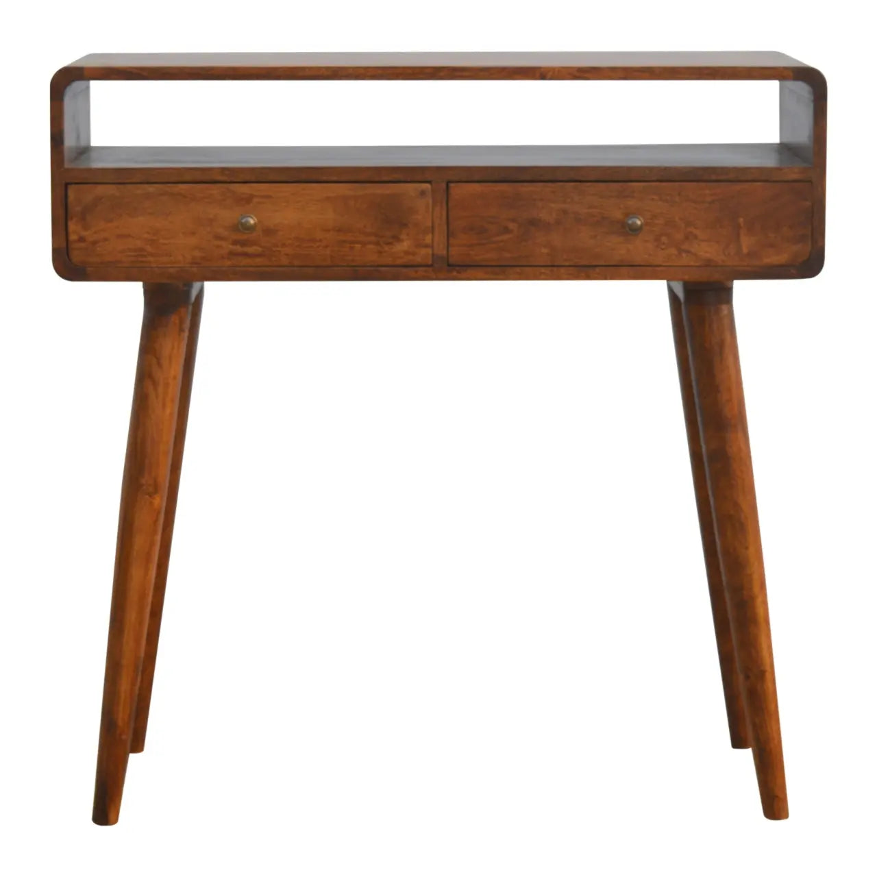 Chestnut Console Table 100% Solid Mango Wood Nordic Design 2 Drawers Eco Friendly Storage Room & Hallway