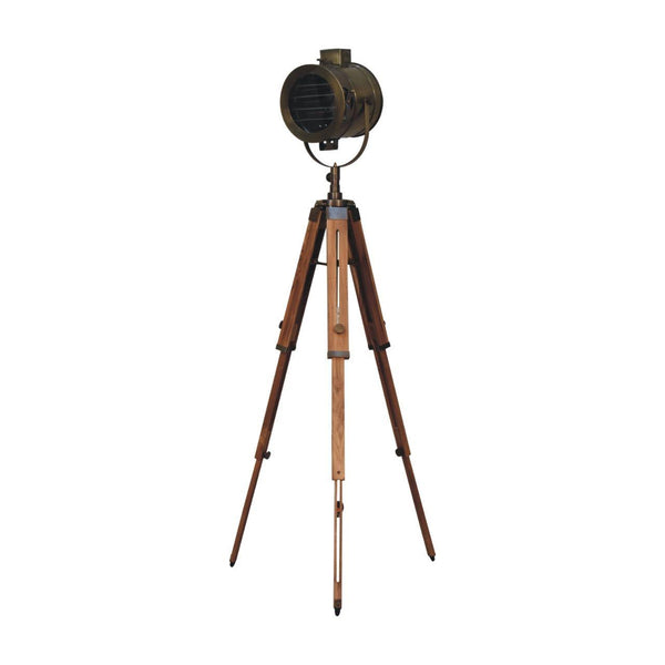 Brass Antique Tripod Fold Spotlight Floor Lamp