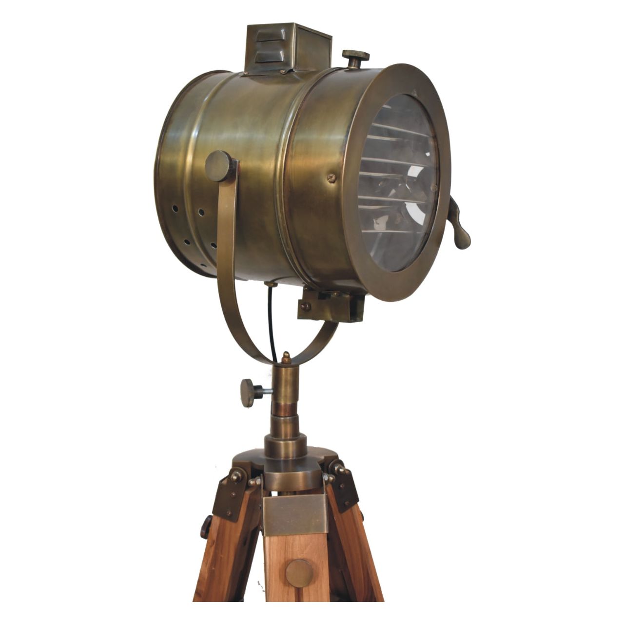 Brass Antique Tripod Fold Spotlight Floor Lamp - Living with Luxury