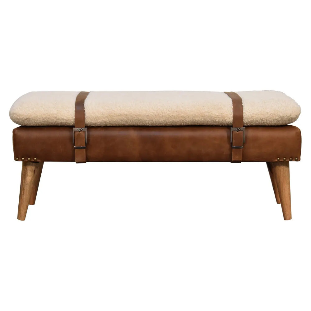 Bouclé Buffalo Hide Leather Bench – Premium Upholstered Bench