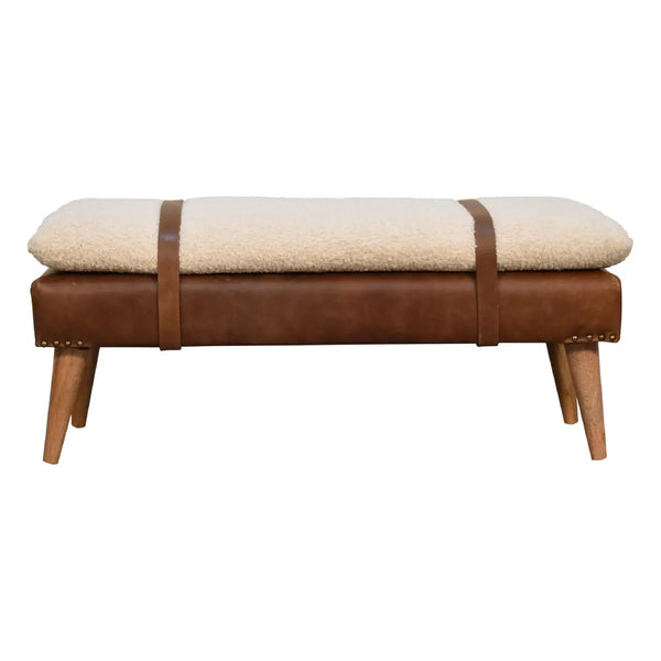 Bouclé Buffalo Hide Leather Bench – Premium Upholstered Bench