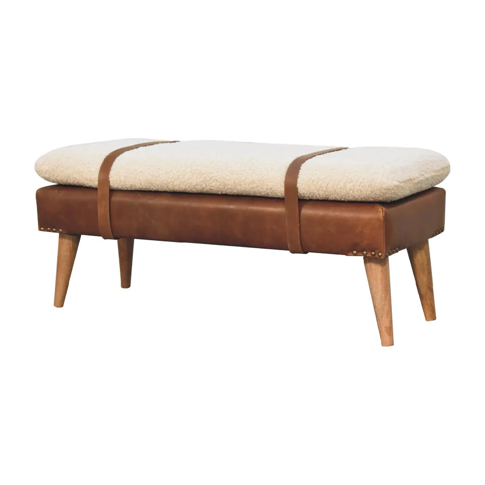 Bouclé Buffalo Hide Leather Bench – Premium Upholstered Bench