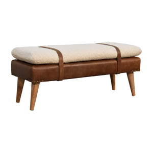Bouclé Buffalo Hide Leather Bench – Premium Upholstered Bench