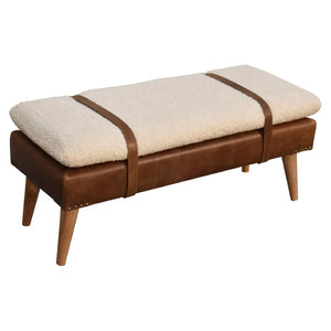 Bouclé Buffalo Hide Leather Bench – Premium Upholstered Bench