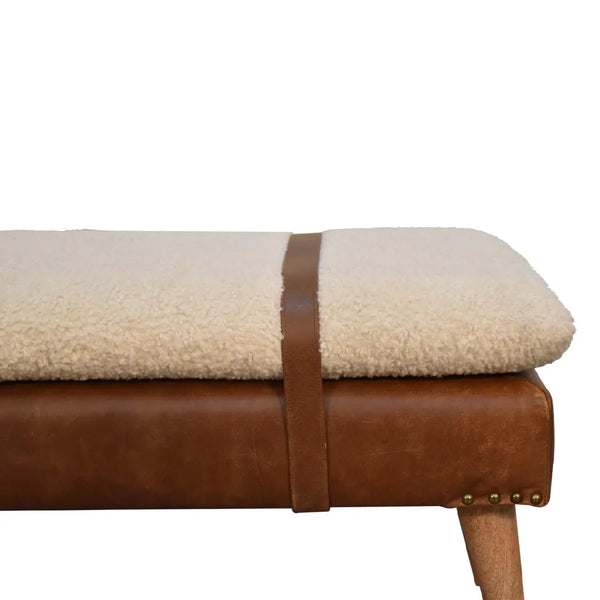 Bouclé Buffalo Hide Leather Bench – Premium Upholstered Bench
