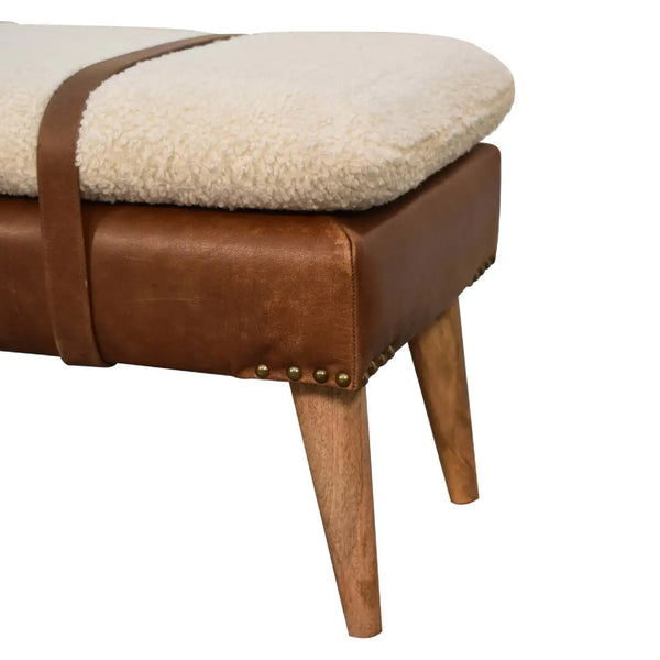 Bouclé Buffalo Hide Leather Bench – Premium Upholstered Bench