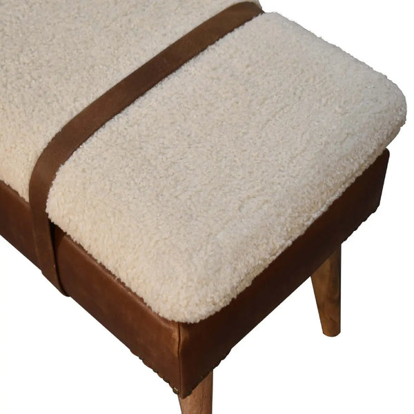 Bouclé Buffalo Hide Leather Bench – Premium Upholstered Bench