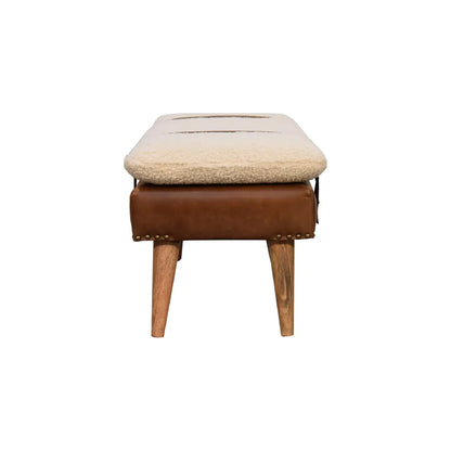 Bouclé Buffalo Hide Leather Bench - Living with Luxury