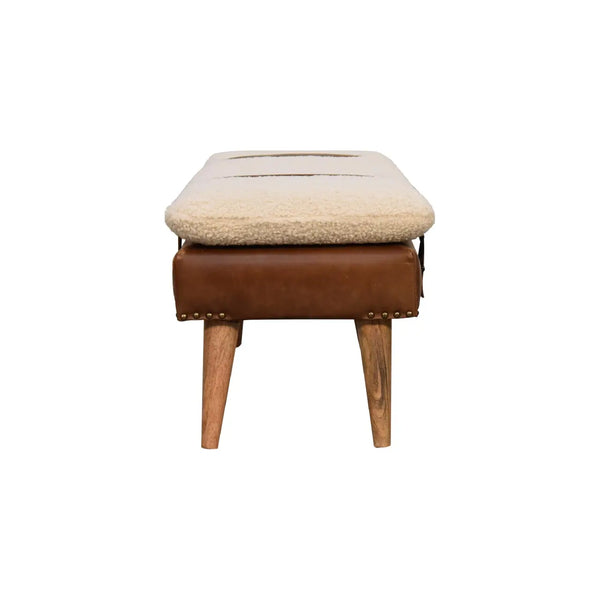 Bouclé Buffalo Hide Leather Bench – Premium Upholstered Bench