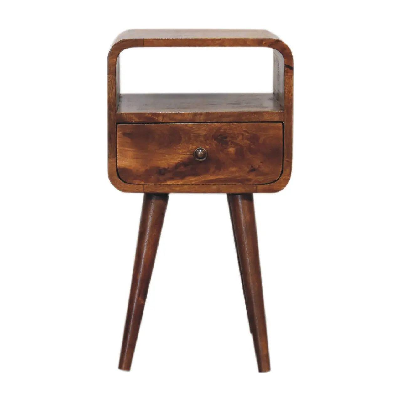 Mini Chestnut Bedside Table Solid Mango Wood Nordic Style 1 Drawer