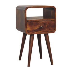 Mini Chestnut Bedside Table - Solid Mango Wood, Nordic Style, 1 Drawer