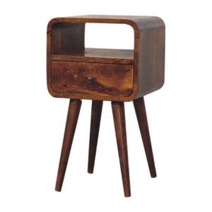 Mini Chestnut Bedside Table - Solid Mango Wood, Nordic Style, 1 Drawer