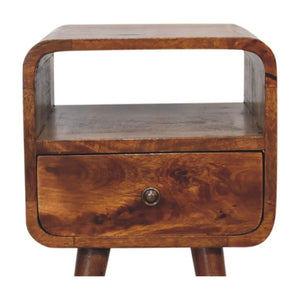 Mini Chestnut Bedside Table - Solid Mango Wood, Nordic Style, 1 Drawer