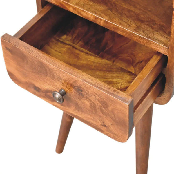 Mini Chestnut Bedside Table - Solid Mango Wood, Nordic Style, 1 Drawer