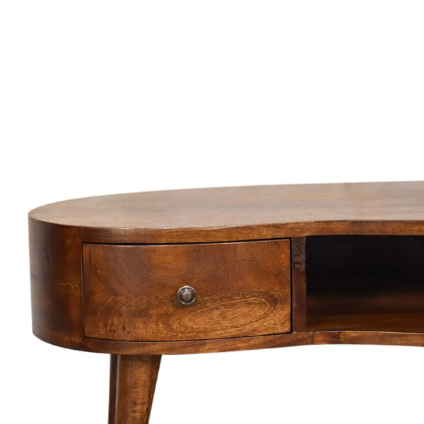 Mini Chestnut Wave Coffee Table – Solid Mango Wood, Nordic Style, Compact Storage, Modern Design, Chestnut Finish for Small Spaces