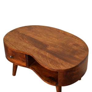 Mini Chestnut Wave Coffee Table – Solid Mango Wood, Nordic Style, Compact Storage, Modern Design, Chestnut Finish for Small Spaces