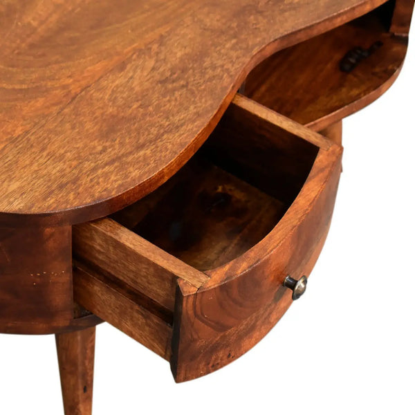 Mini Chestnut Wave Coffee Table – Solid Mango Wood, Nordic Style, Compact Storage, Modern Design, Chestnut Finish for Small Spaces