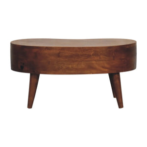 Mini Chestnut Wave Coffee Table – Solid Mango Wood, Nordic Style, Compact Storage, Modern Design, Chestnut Finish for Small Spaces