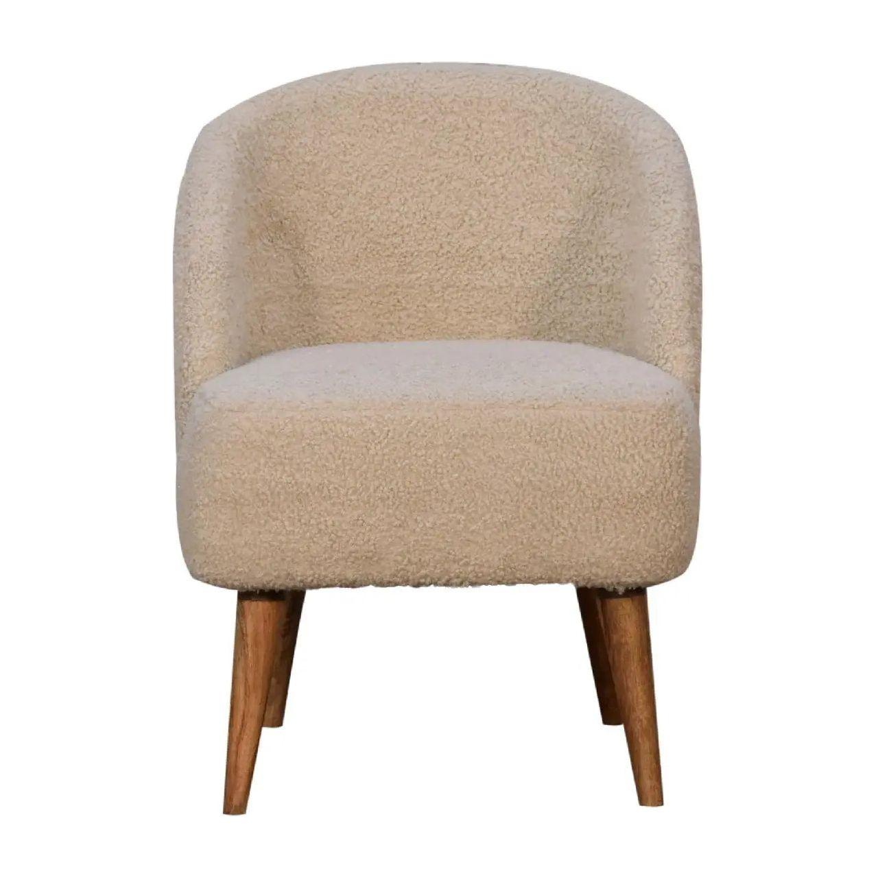 Bouclé Tub Chair Handcrafted Mango Wood Frame Soft Cotton Upholstery