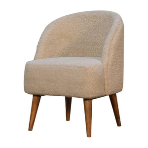 Cream Bouclé Tub Chair - Handcrafted Mango Wood Frame, Soft Cotton Upholstery