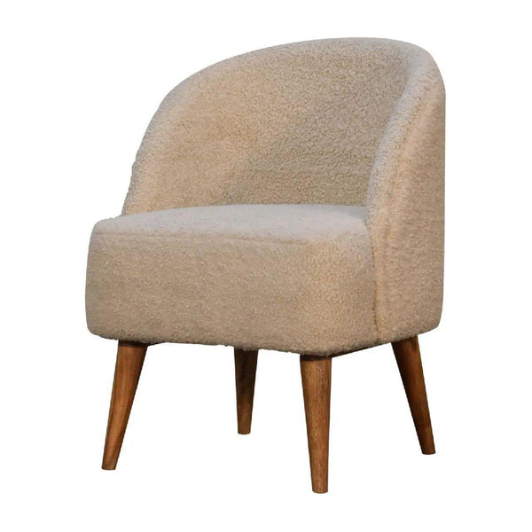Cream Bouclé Tub Chair - Handcrafted Mango Wood Frame, Soft Cotton Upholstery
