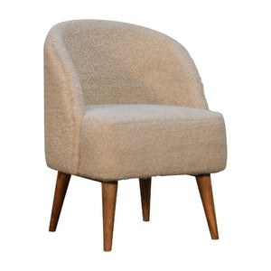 Cream Bouclé Tub Chair - Handcrafted Mango Wood Frame, Soft Cotton Upholstery