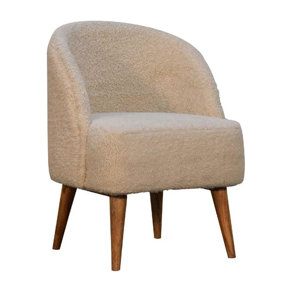 Cream Bouclé Tub Chair - Handcrafted Mango Wood Frame, Soft Cotton Upholstery