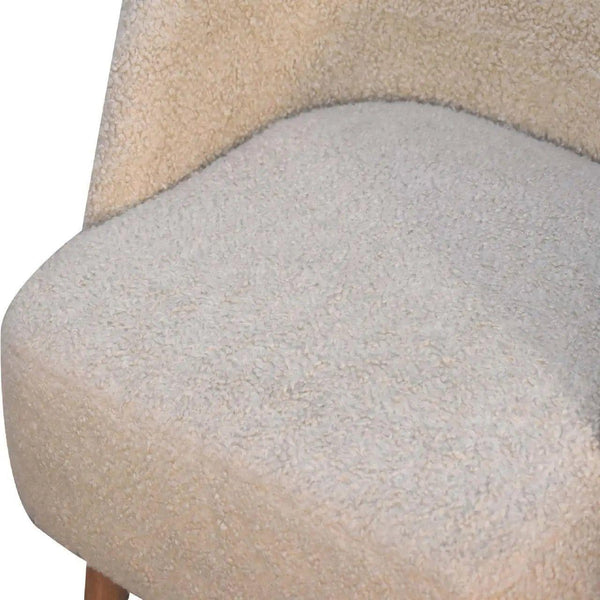 Cream Bouclé Tub Chair - Handcrafted Mango Wood Frame, Soft Cotton Upholstery