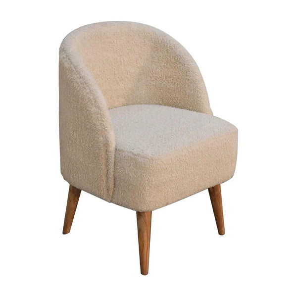 Cream Bouclé Tub Chair - Handcrafted Mango Wood Frame, Soft Cotton Upholstery