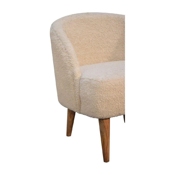 Cream Bouclé Tub Chair - Handcrafted Mango Wood Frame, Soft Cotton Upholstery