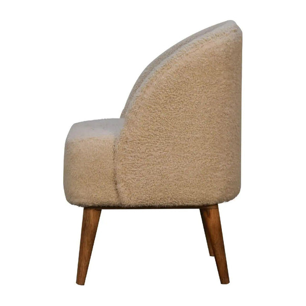 Cream Bouclé Tub Chair - Handcrafted Mango Wood Frame, Soft Cotton Upholstery