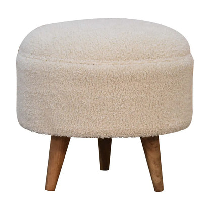 Cream Boucle Rounded Footstool - Living with Luxury