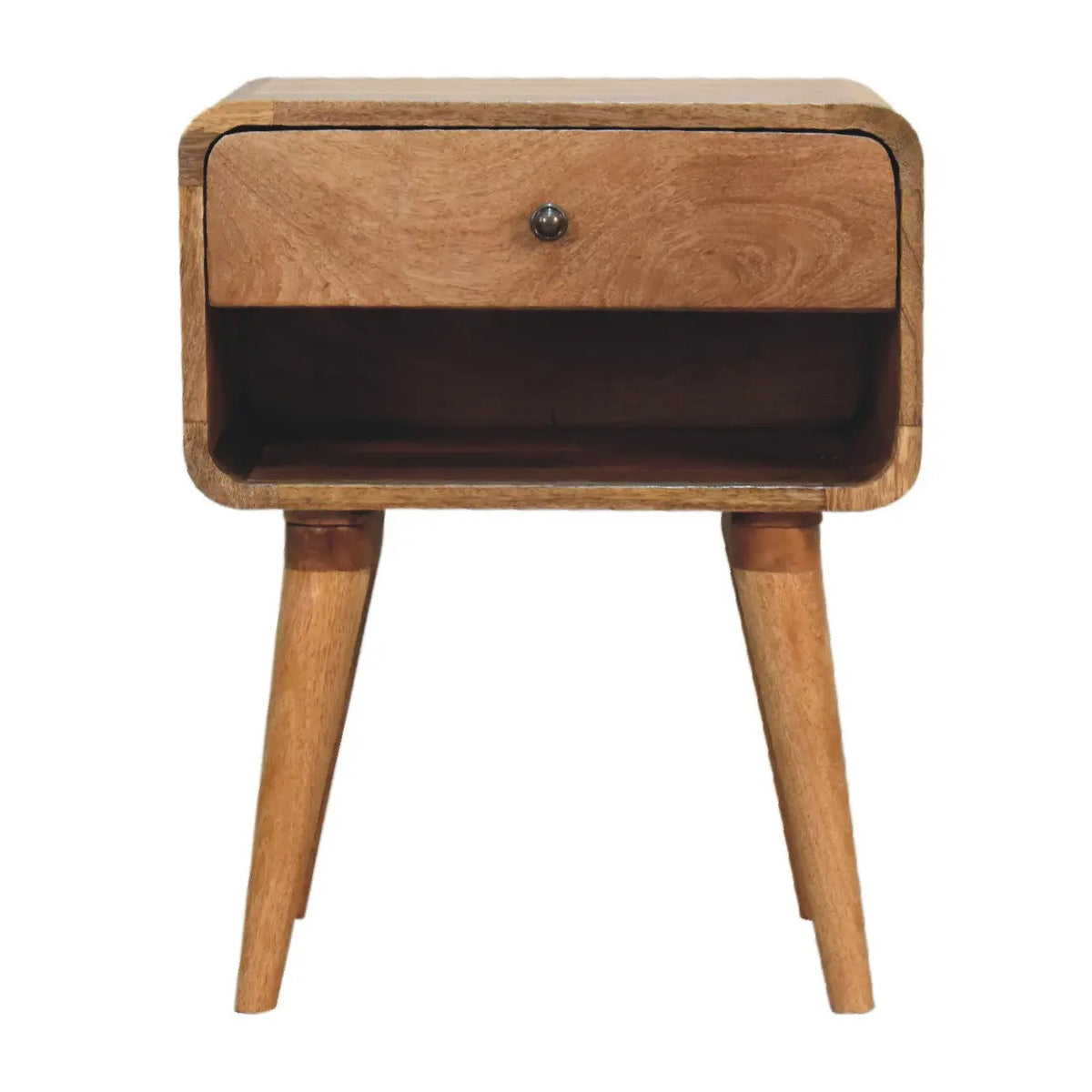 Curved Oak ish Open Bedside
