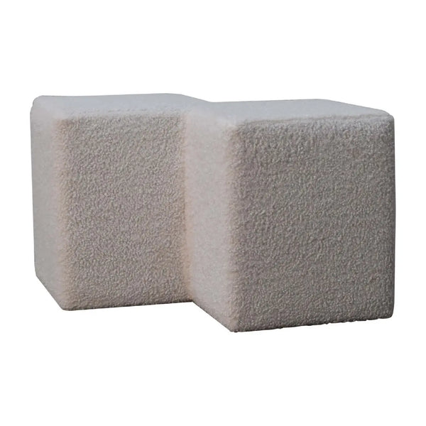 White Boucle Footstool – Comfortable Twin-Shape Design for Bedrooms & Living Rooms