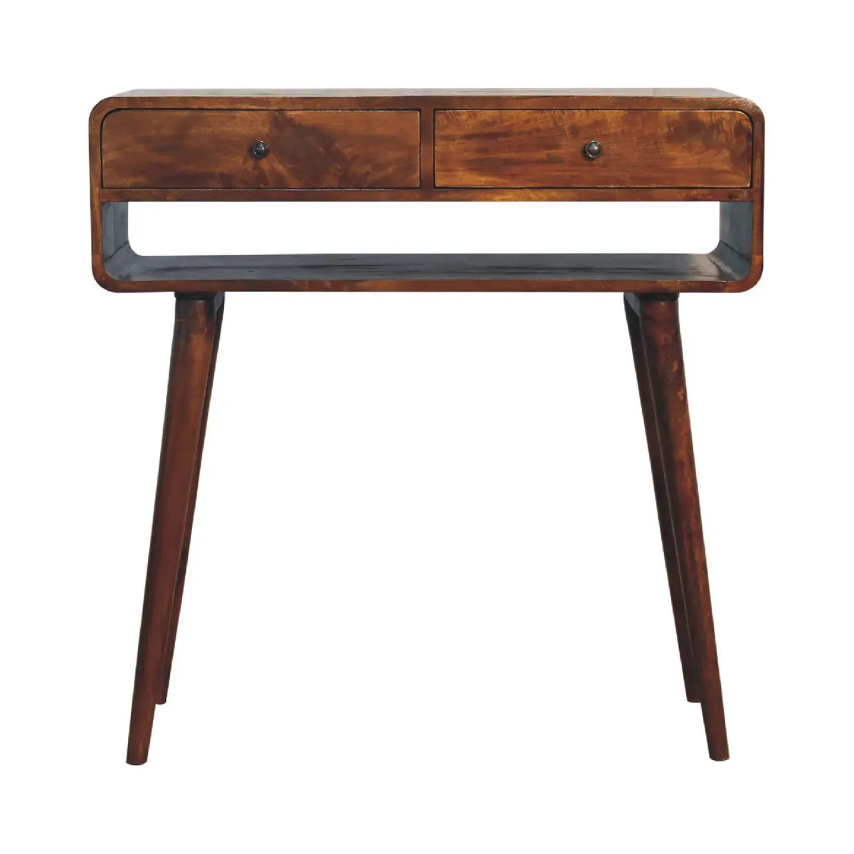 Sonata Chestnut Console Table – 100% Solid Mango Wood Nordic Design 2 Drawers & Open Slot Modern Storage Solution