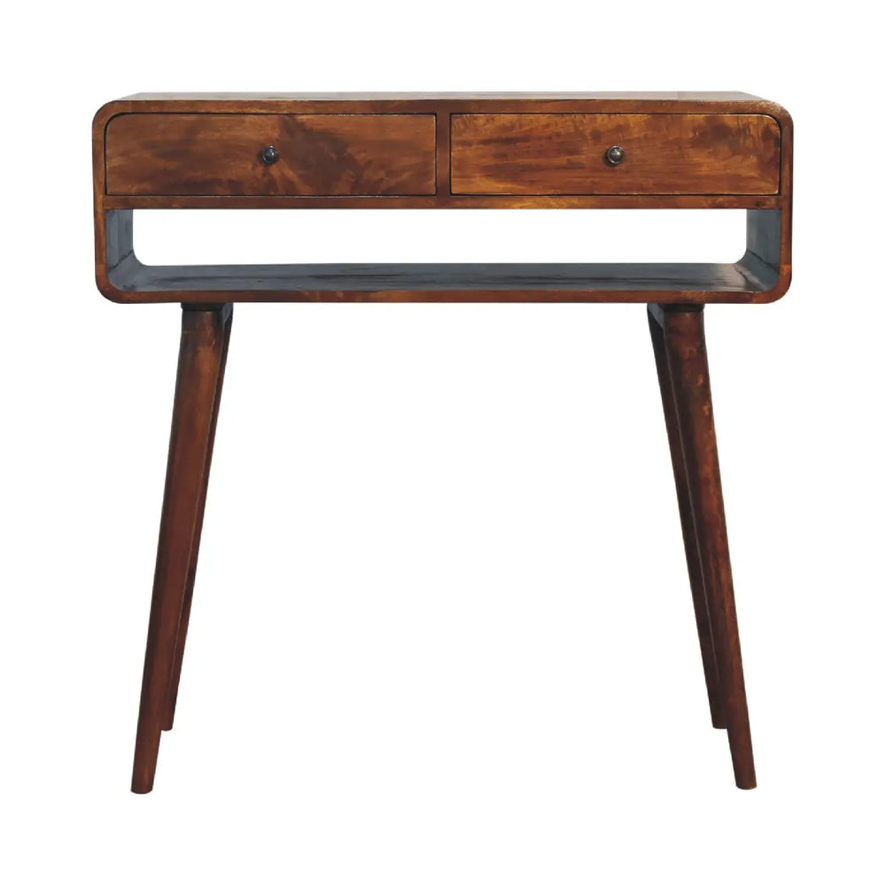 Sonata Chestnut Console Table – 100% Solid Mango Wood, Nordic Design, 2 Drawers & Open Slot, Modern Storage Solution