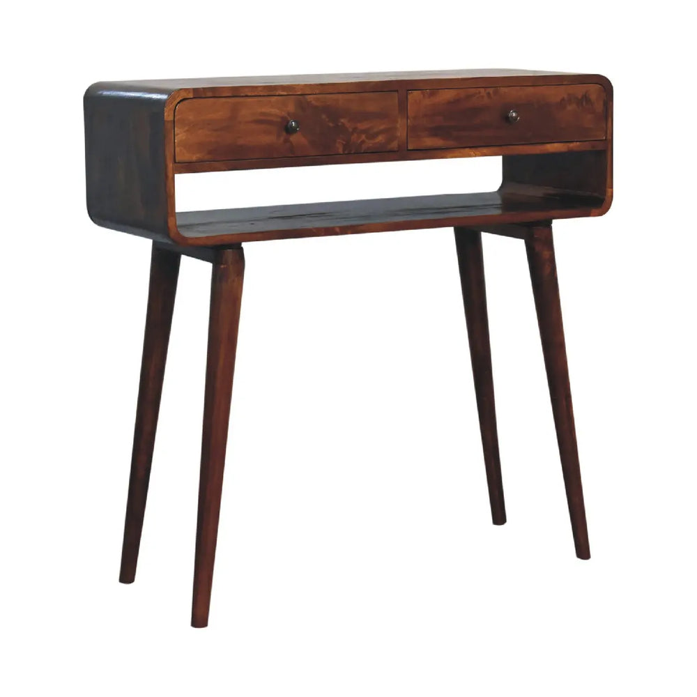 Sonata Chestnut Console Table – 100% Solid Mango Wood, Nordic Design, 2 Drawers & Open Slot, Modern Storage Solution
