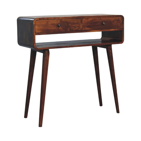Sonata Chestnut Console Table – 100% Solid Mango Wood, Nordic Design, 2 Drawers & Open Slot, Modern Storage Solution