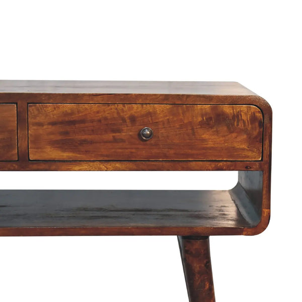 Sonata Chestnut Console Table – 100% Solid Mango Wood, Nordic Design, 2 Drawers & Open Slot, Modern Storage Solution