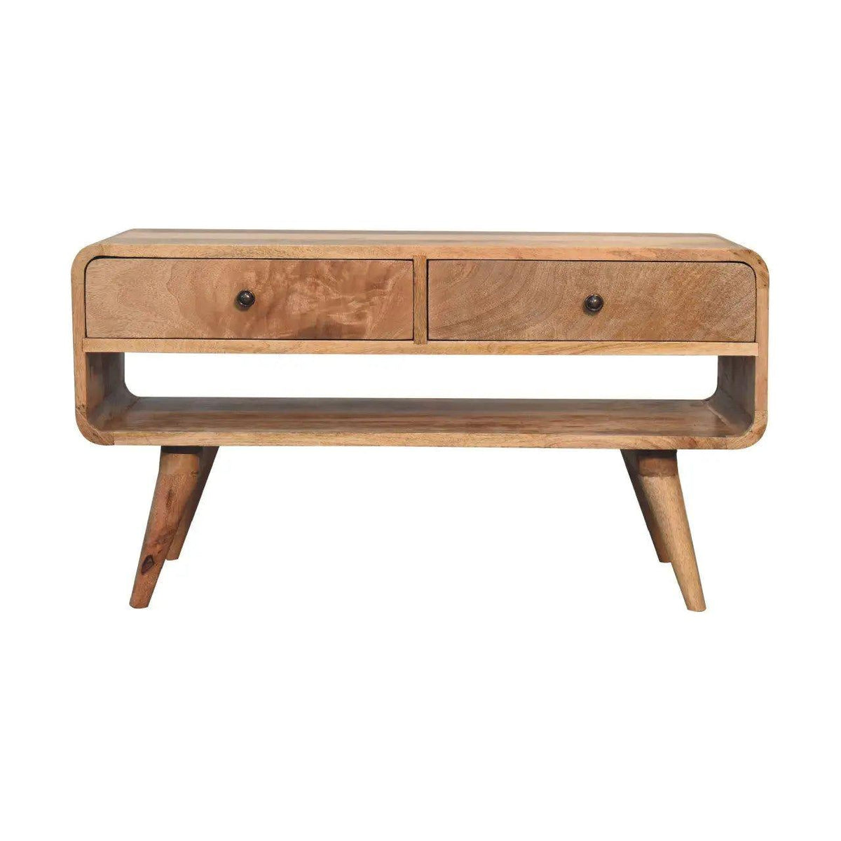 Reverse Curve Oak ish Media Unit