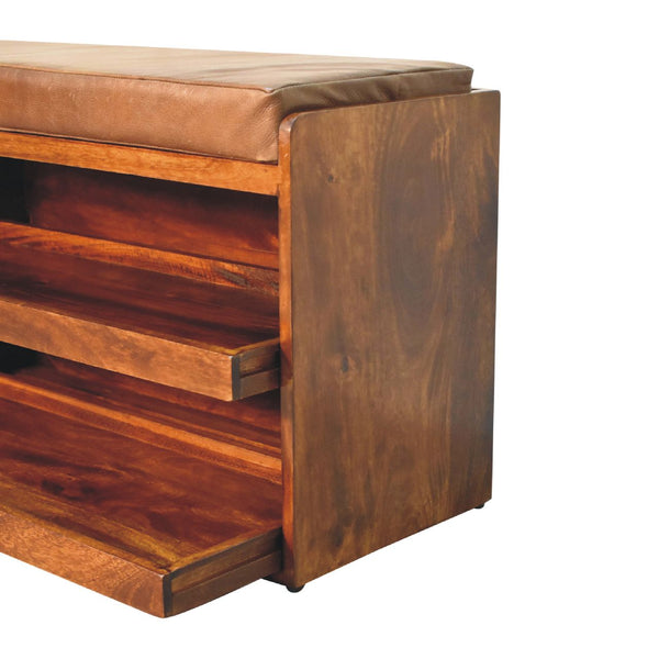 Buffalo Pull out Chestnut Shoe Bench - Living with Luxury