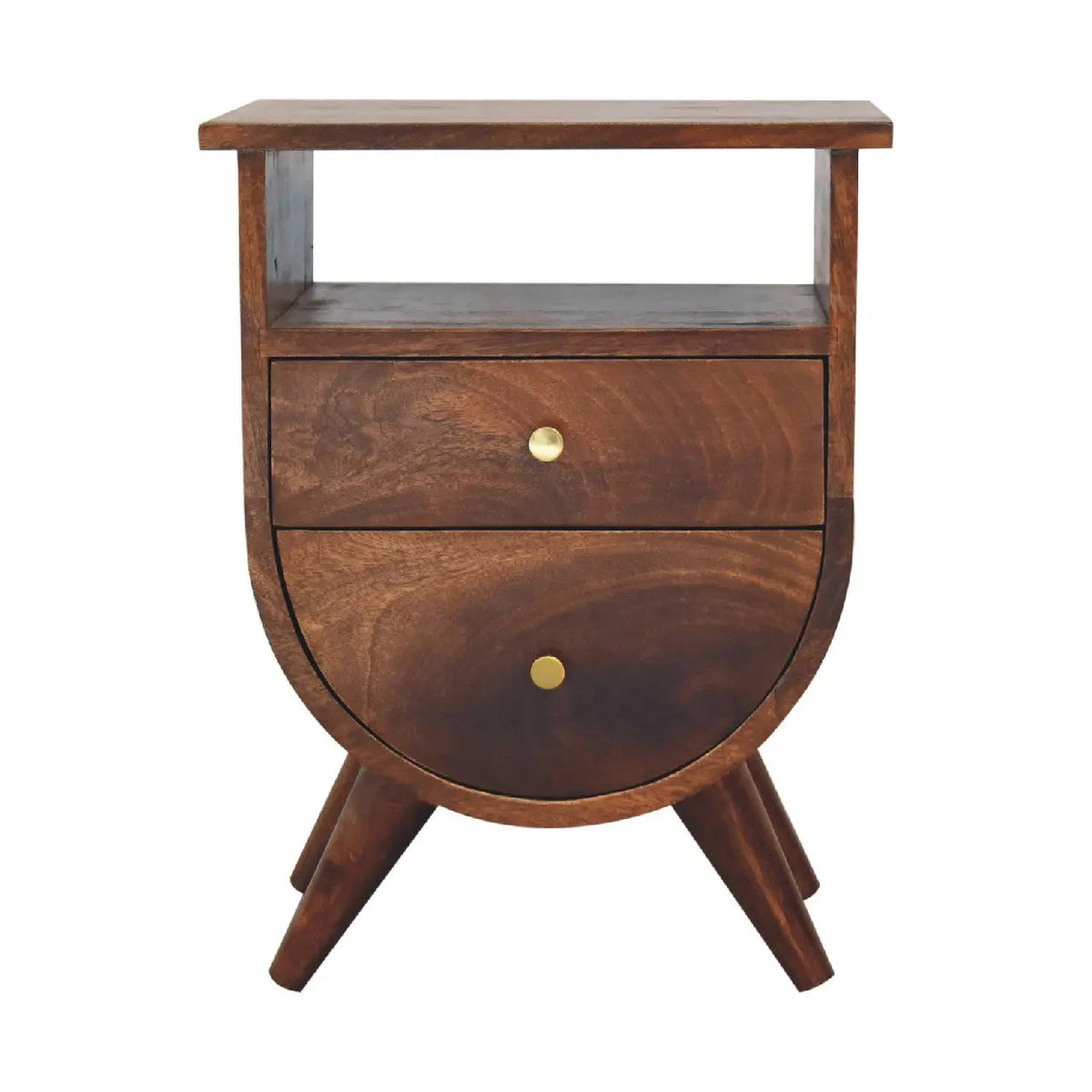 Split Chestnut Bedside Table Solid Mango Wood Brass Knobs