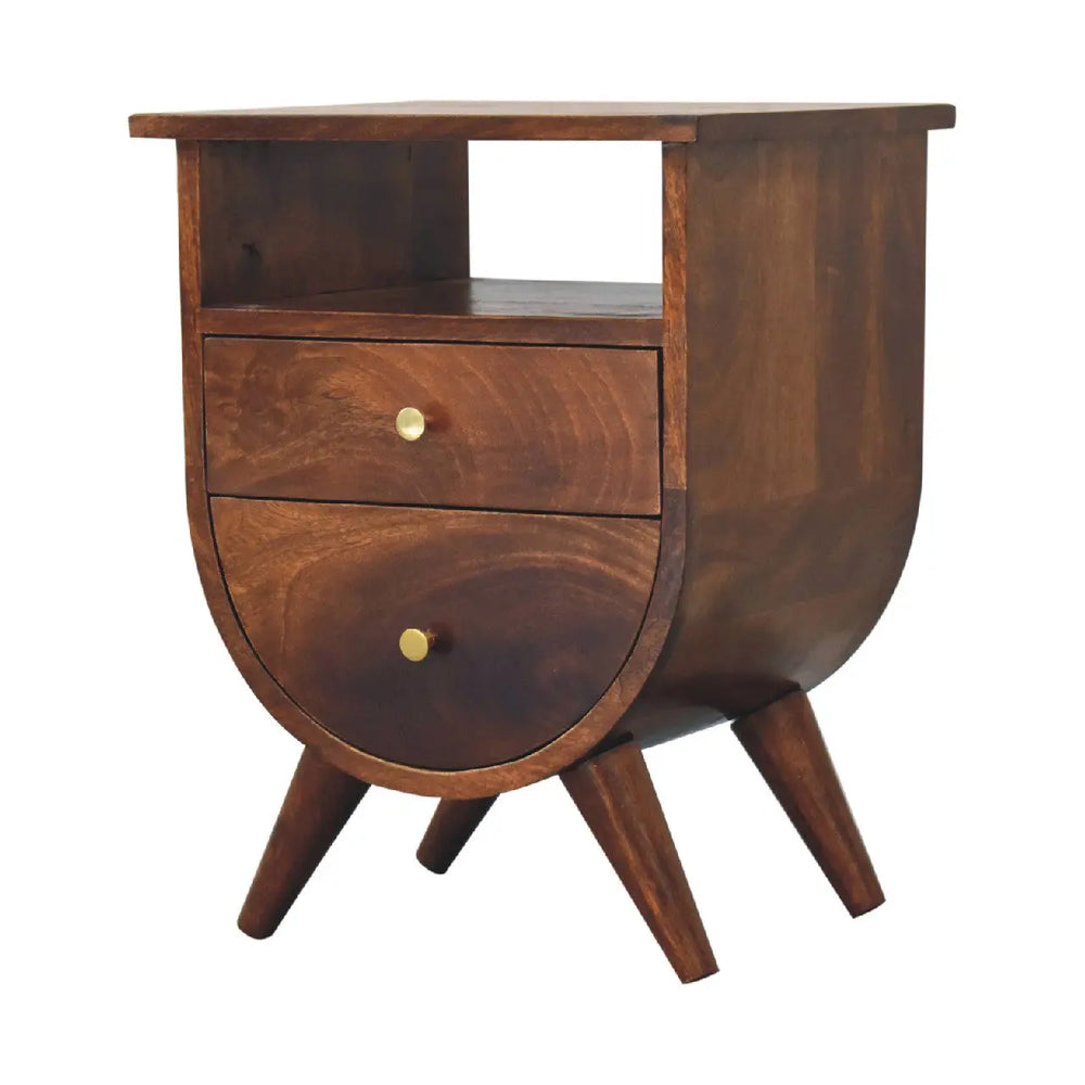 Split Chestnut Bedside Table - Solid Mango Wood with Brass Knobs