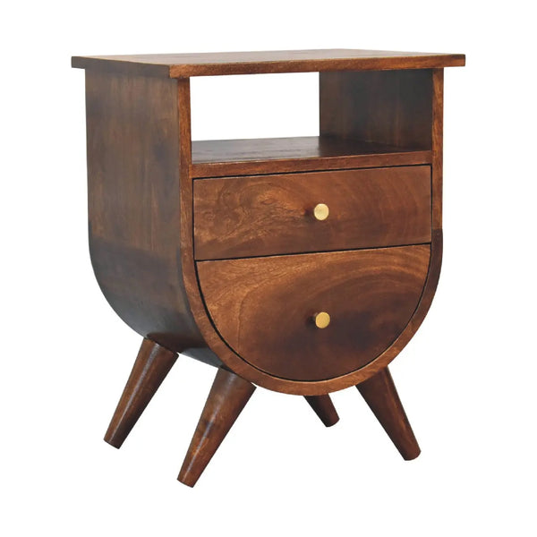 Split Chestnut Bedside Table - Solid Mango Wood with Brass Knobs