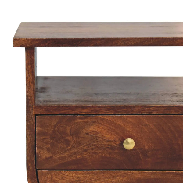 Split Chestnut Bedside Table - Solid Mango Wood with Brass Knobs